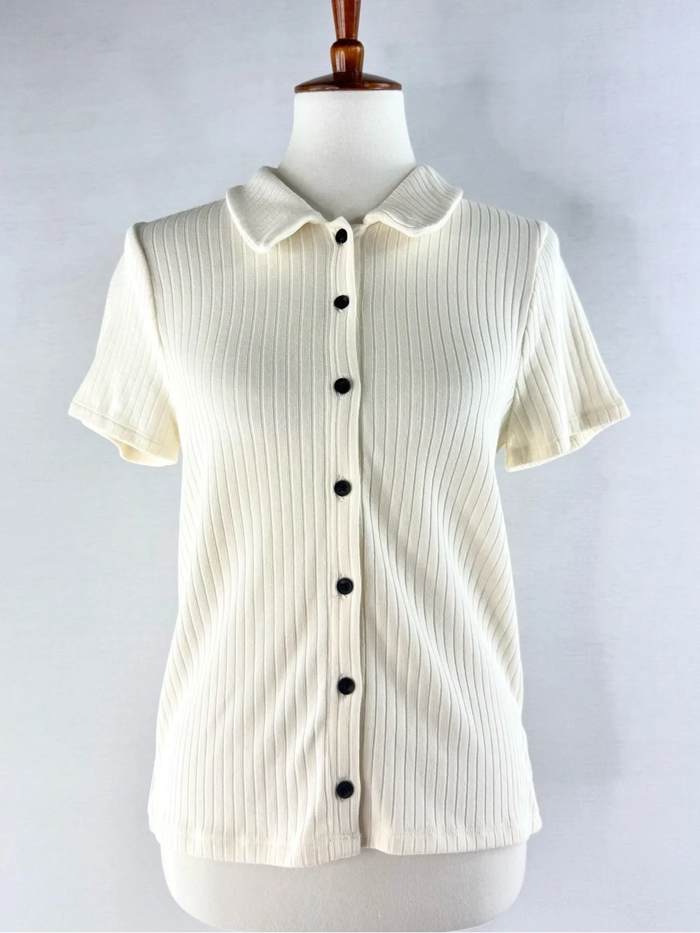 Madewell Cream Ribbed Short-Sleeve Button-Up Polo Top
